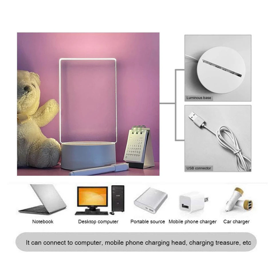 Veilleuses LED Shoous transparentes, USB, acrylique, effaçable, tableau d'affichage, calendrier, orn